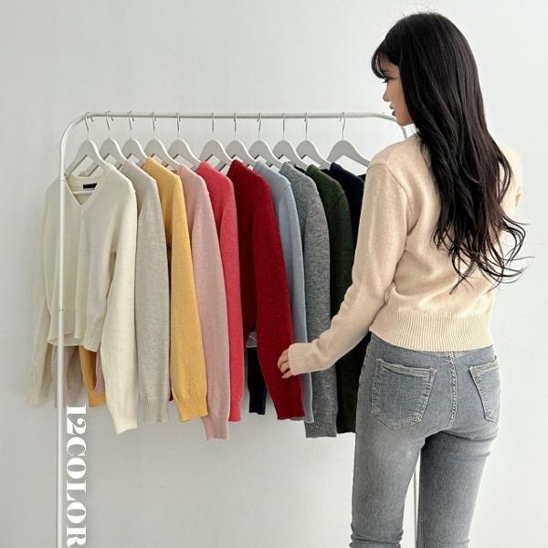 1+1할인 [울함유/12컬러] 색감맛집 램스울 베이직 브이넥 긴팔 니트 12color