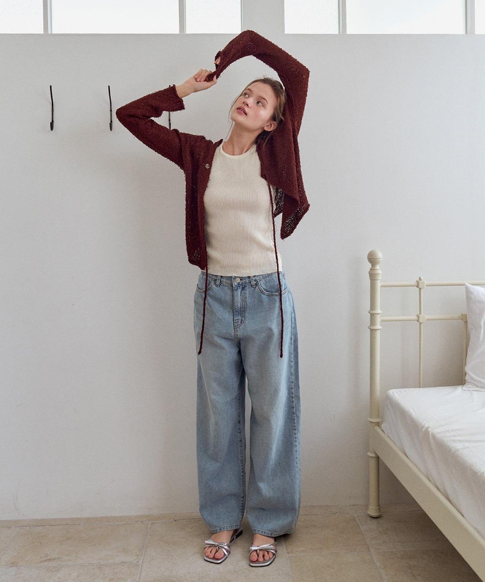 Dear hairy string cardigan (Wine Brown)