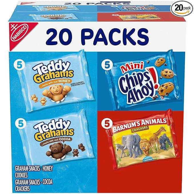 Nabisco Fun Shapes Variety Pack, Barnum's Animal Crackers, Teddy Grahams and CHIPS AHOY! Mini, Christmas Cookies Stocking Stuffers, 20 Snack Packs