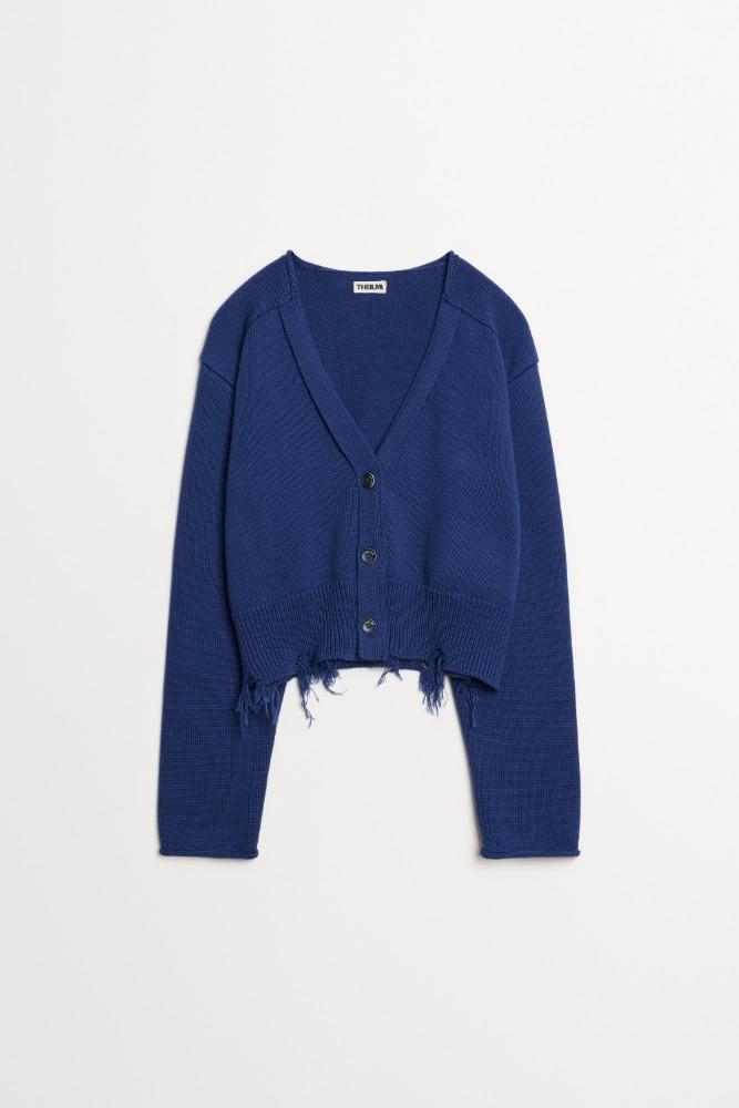 Alec Distressed Cardigan blue