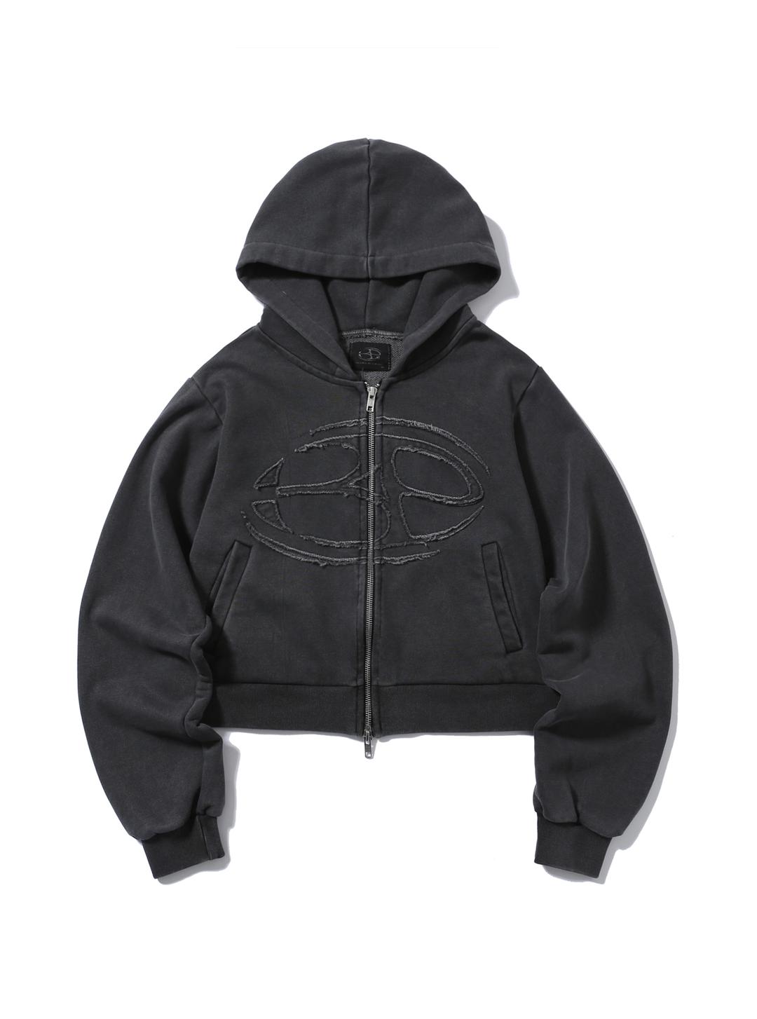 ADVANCED PIGMENTED SYMBOL LOGO CROP HOOD ZIPUP CHARCOAL