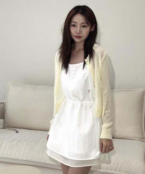 (우먼) 레이어드 슬리브리스 원피스_화이트