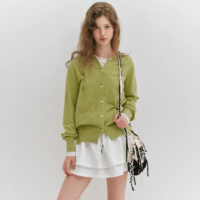 PINCHED SLIT KNIT CARDIGAN - GREEN