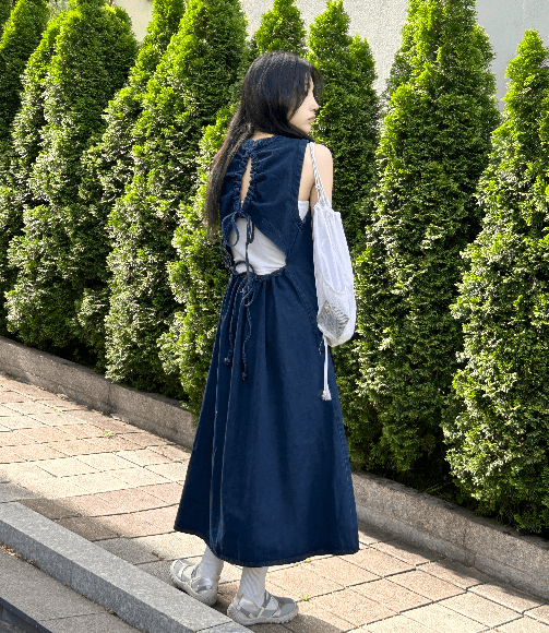 백 포인트 셔링 롱 원피스