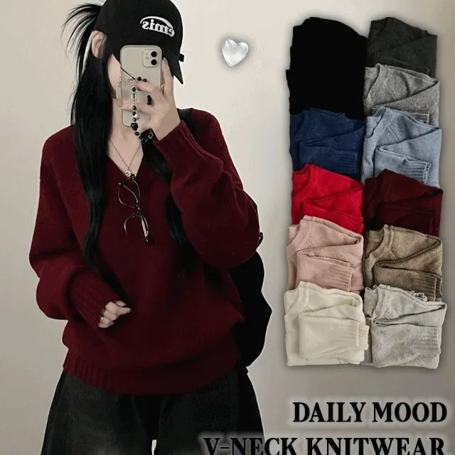 도톰🤍[루즈핏/색감추천!]프리나그랑브이넥긴팔니트(12color)