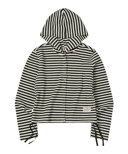 W STRIPE CARDIGAN [BLACK]