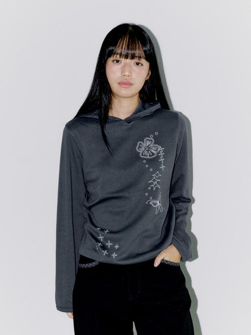 STARLIT FLOWER HOODIE, CHARCOAL