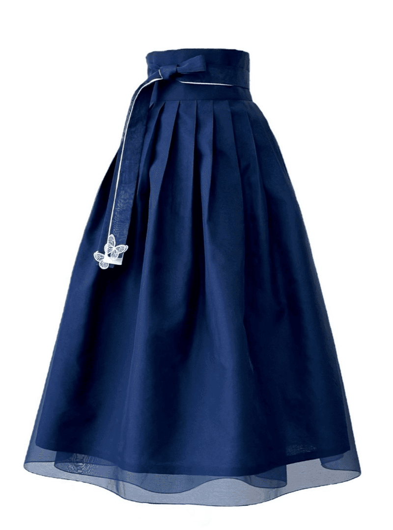 나비자수, 눈물고름 포인트 [남색] 안개노방 허리치마