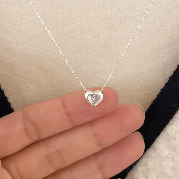 [*오늘출발/925silver] 러빈 하트 큐빅 실버 은 목걸이