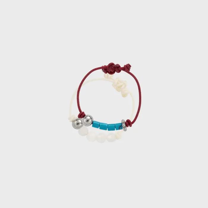 gem string ring set-red ivory