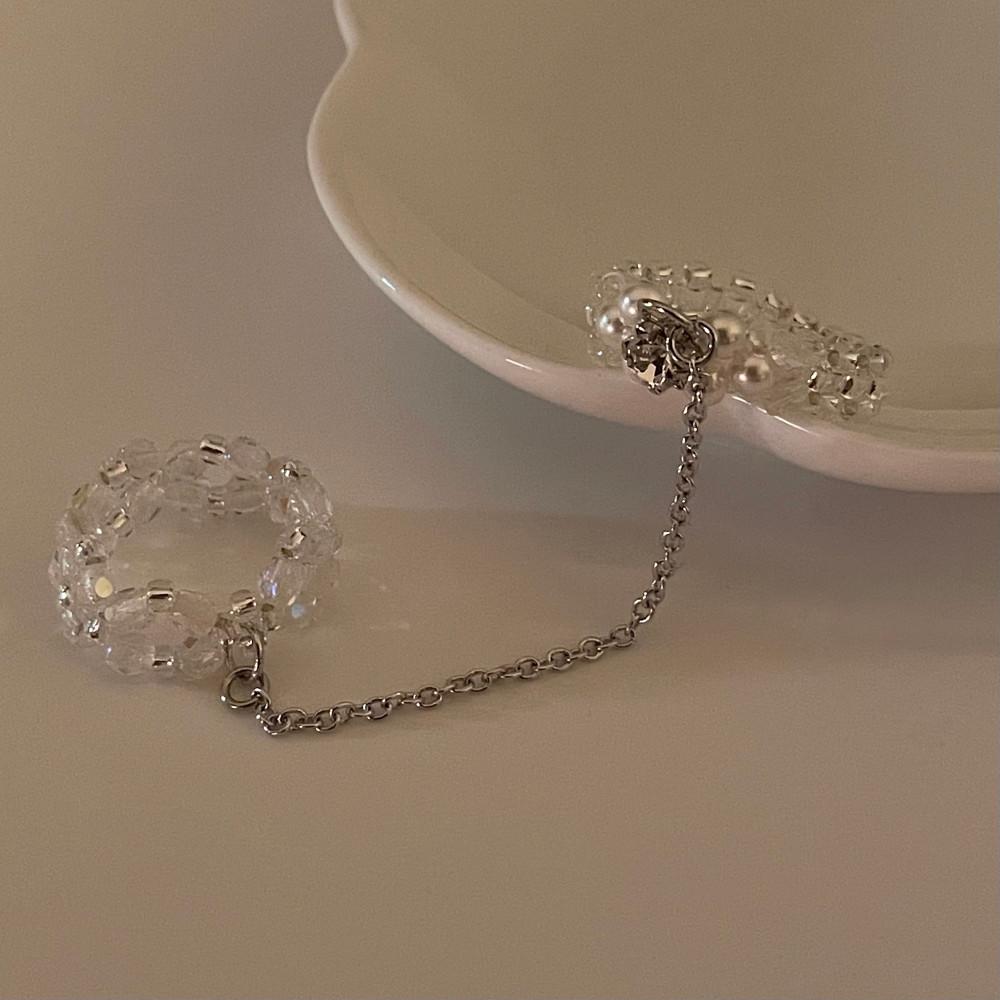 Chain layered beadsring 체인 레이어드 진주 큐빅 반지