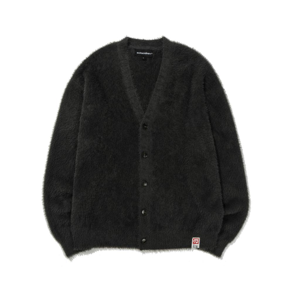 SHORT HAIRY KNIT CARDIGAN CHARCOAL