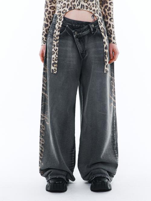 YEEL SIDE CUBIC DENIM PANTS GREY