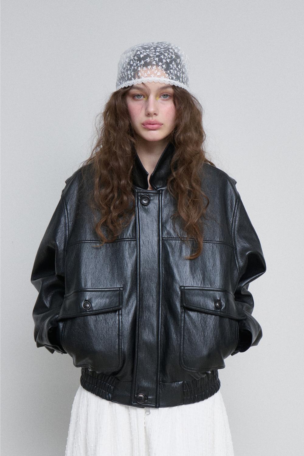 VINTAGE LEATHER BLOUSON JUMPER (BLACK)