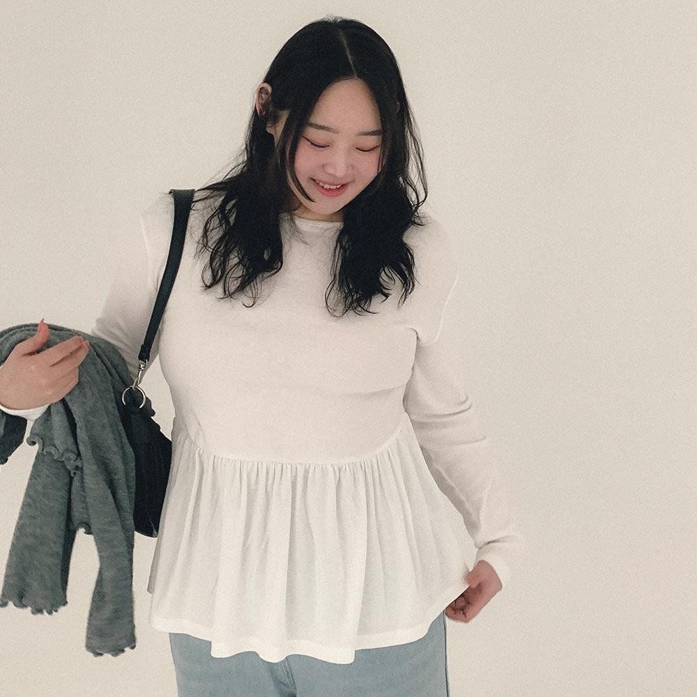 [55-100][러블리🌷] 쫀쫀 프릴 레이어드 긴팔 티셔츠