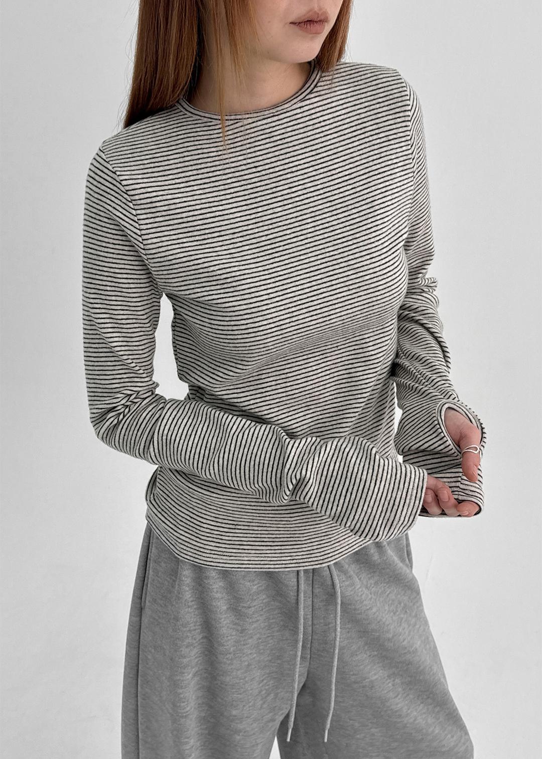 여프 피치기모 스트라이프 워머 긴팔티