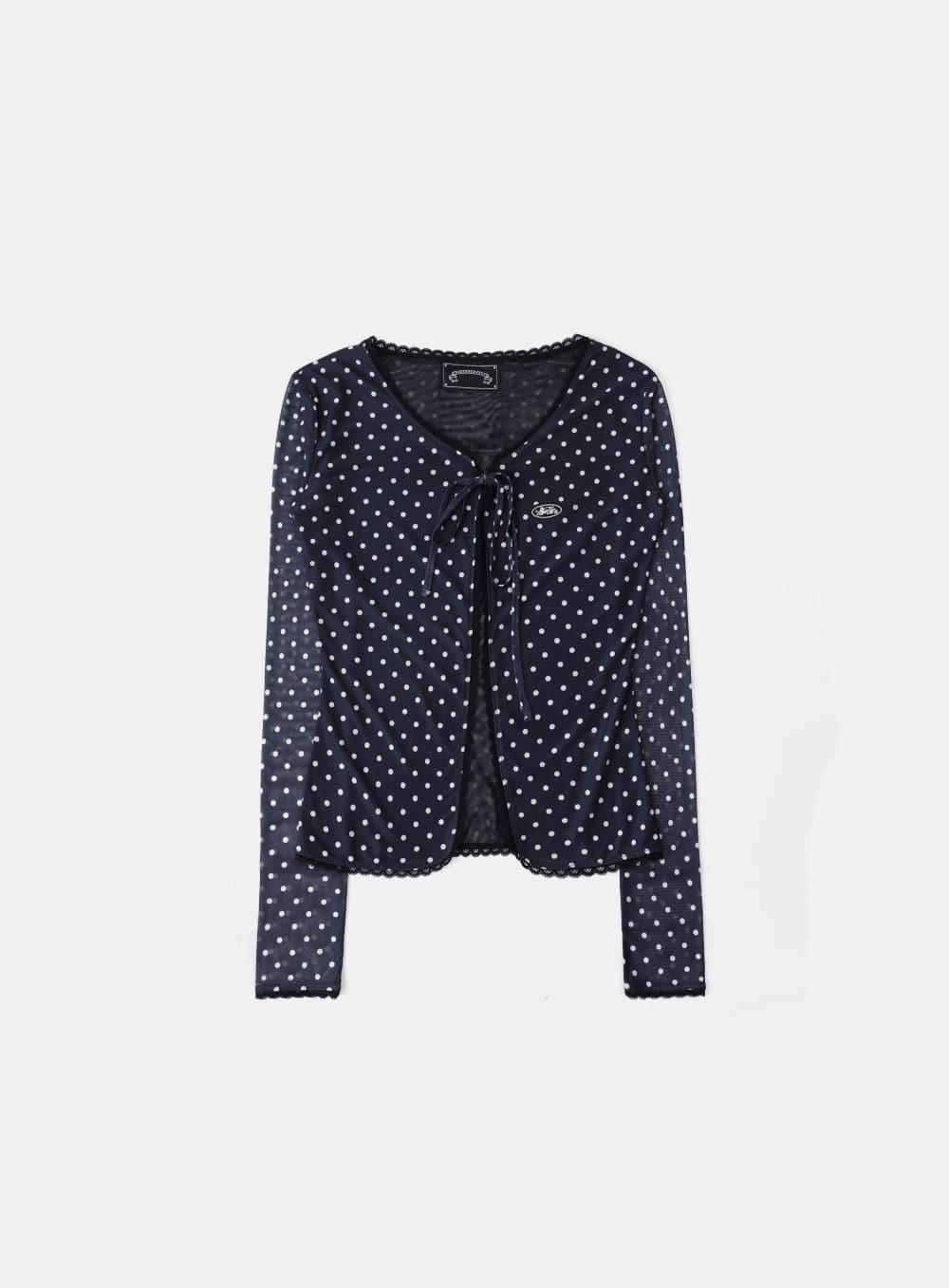 [AQUA] [w-cdg25-013] 스플래시 도트 타이 가디건 - 네이비