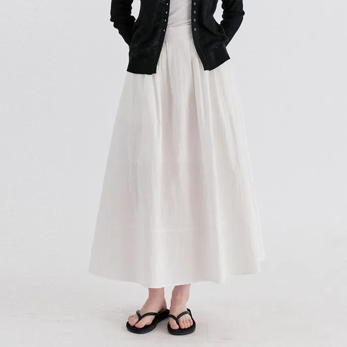 Pleats Flow Banding Long Skirt - Ivory