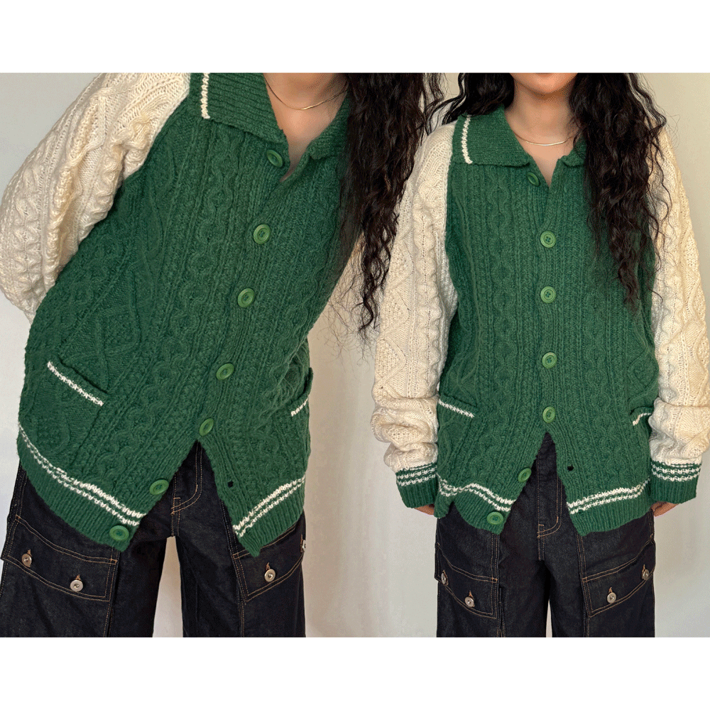 남녀공용 꽈배기 나그랑 카라 배색 가디건