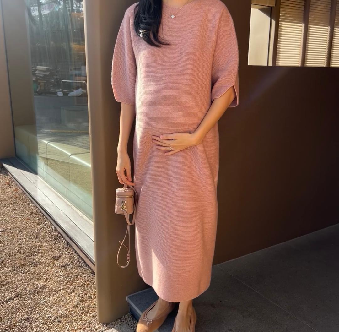 홀가먼트 봉긋 롱 퍼프 니트 임부복원피스 임산부 만삭