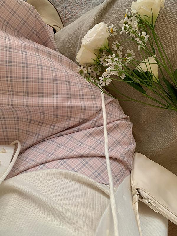 프렌치오브 [안감O/뒷밴딩]리아브 여름 빈티지 체크 밴딩 롱 스커트(3color)