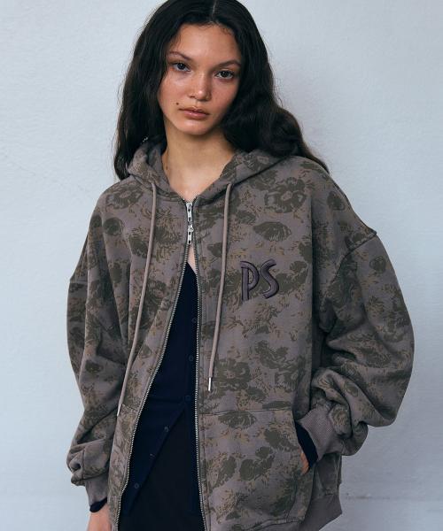 빈티지 플라워 오버사이즈 후디_카키 브라운