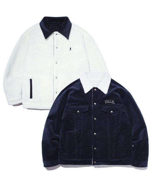 ARCH LOGO REVERSIBLE CORDUROY TRUCKER JACKET NAVY