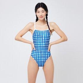 [배럴] 우먼 아쿠아 글렌체크 V백 수영복 블루 (B3SWSWS019BLU)