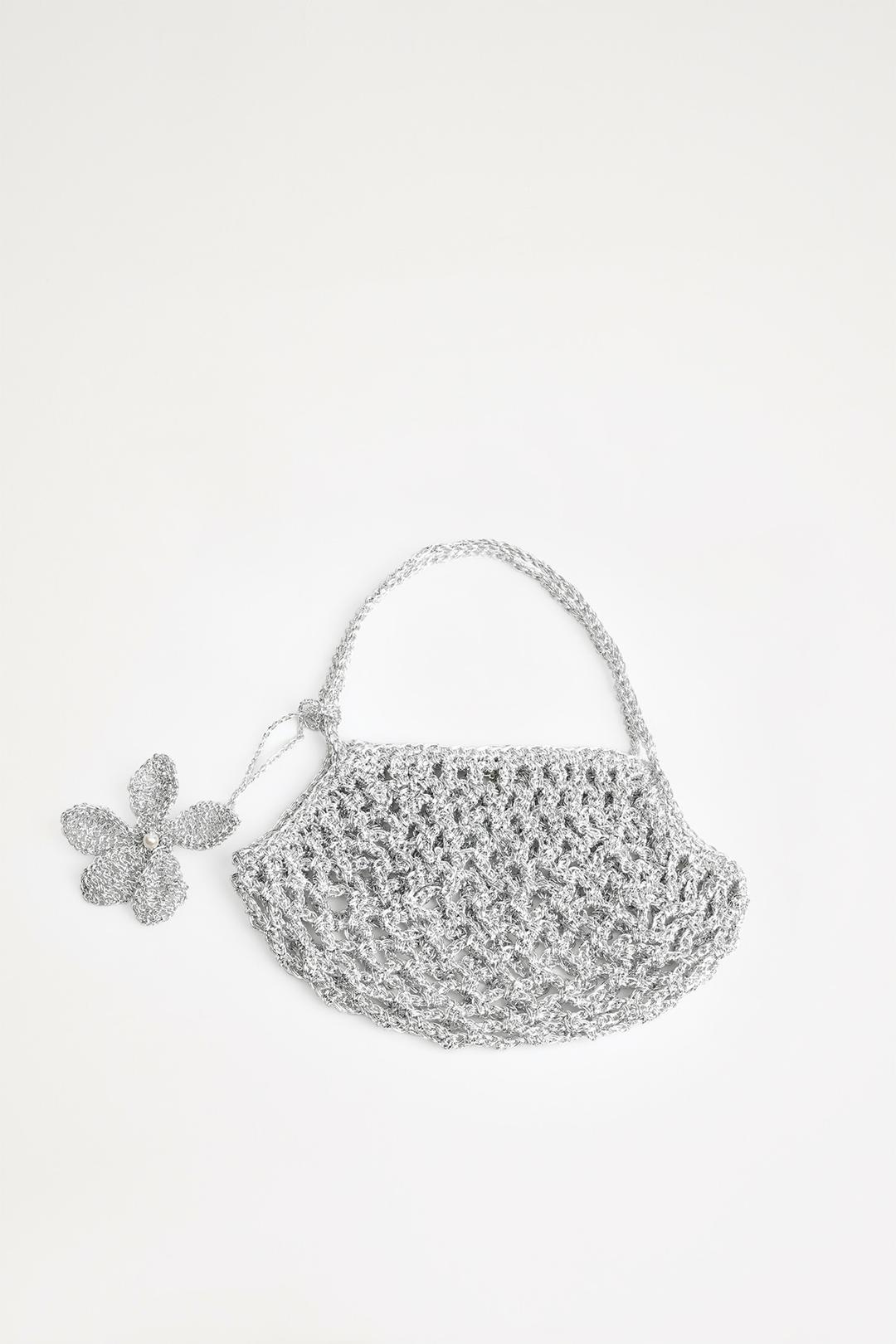 FLOWER EVENING NET BAG  SILVER