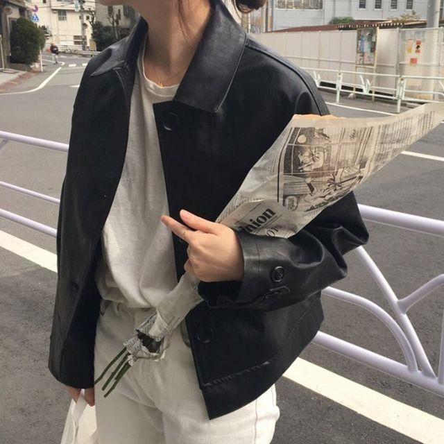 [바로배송] [최저가/2컬러] 소호JK 여성 데일리 무지 카라넥 페이크레더 가죽 자켓