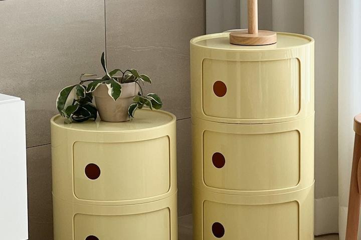 드럼통 버터 수납장 거실 쇼파 주방 원형 원통 캐비넷 수납함 3단