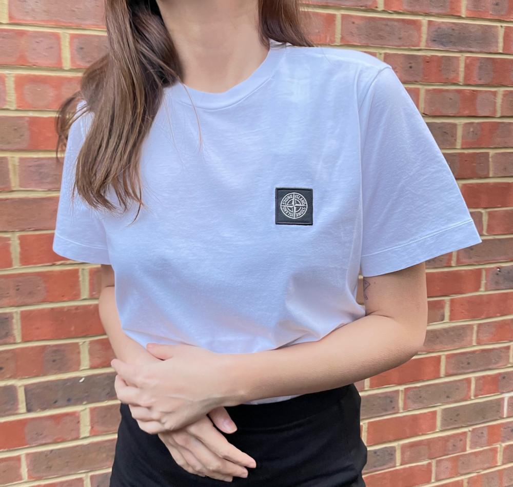 [블랙,화이트]여성착용가능 스톤아일랜드 주니어 배지 로고 티셔츠