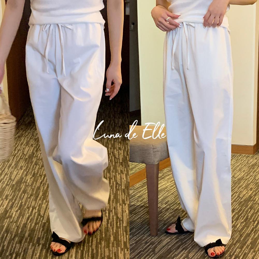 미엘 시몬 팬츠 밴딩 스트링 와이드 화이트 여름 바지 miel