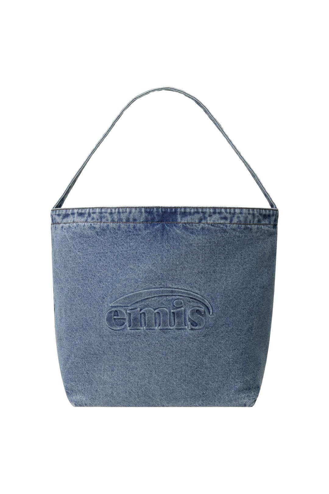 LOGO EMBOSSED DENIM SHOULDER BAG-BLUE DENIM