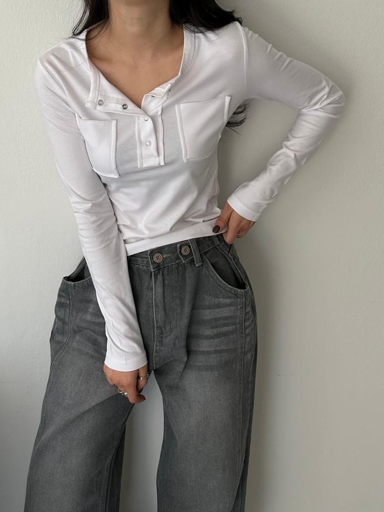 올리브 버튼 헨리넥 티셔츠(3color)