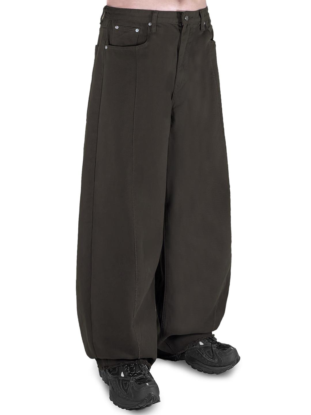 RAW HEM STITCHED WIDE VOLUME PANTS - BROWN