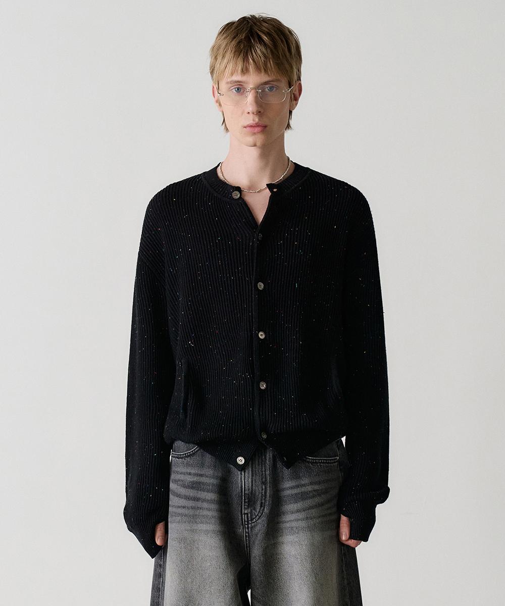 [25S/S] nep yarn crewneck cardigan (black)