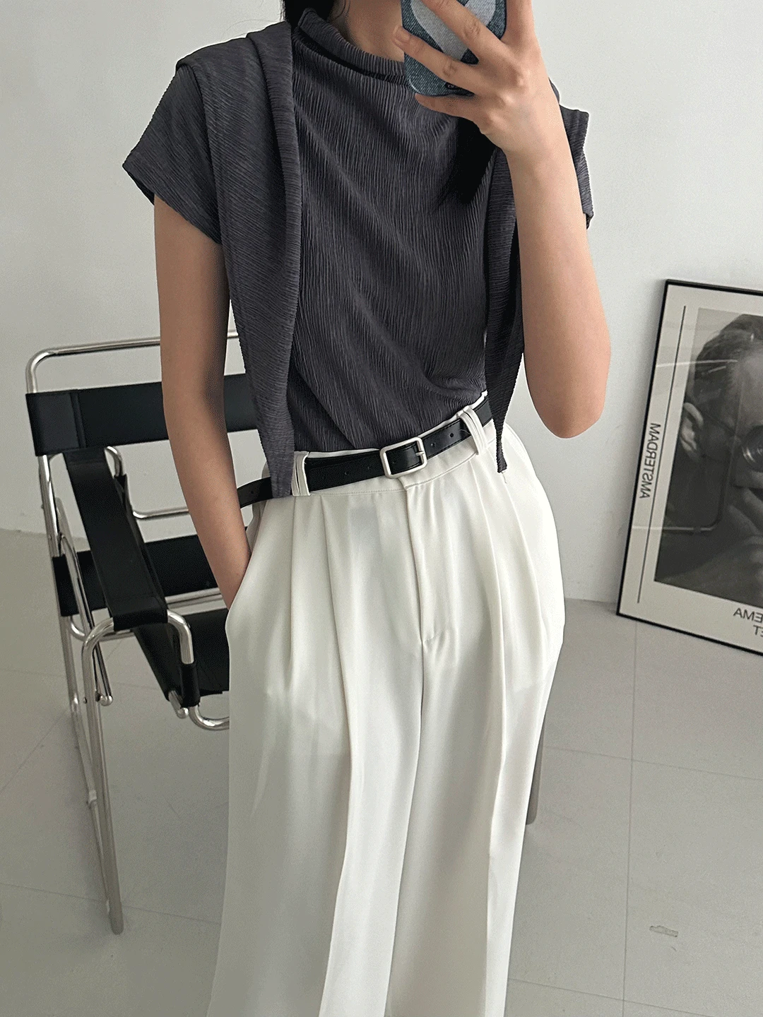 [세트] 헬리니 플리츠 숄 캡소매 티셔츠