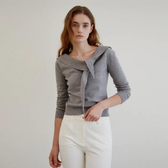 세일러 카라 슬림핏 니트_Dim Gray