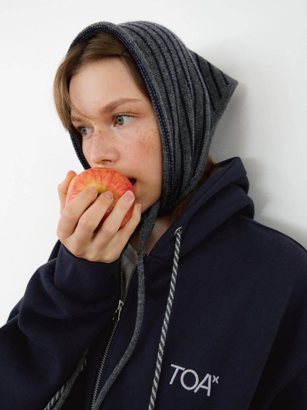 Wool Striped Knit Kerchief (Gray)