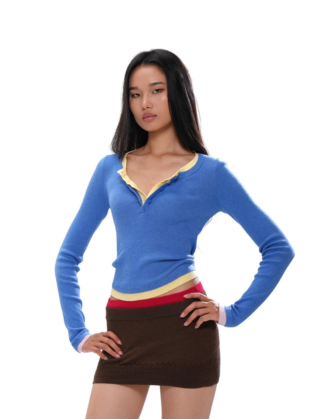 Color-Blocked Fake Layer Knit Top & Skirt (3color)