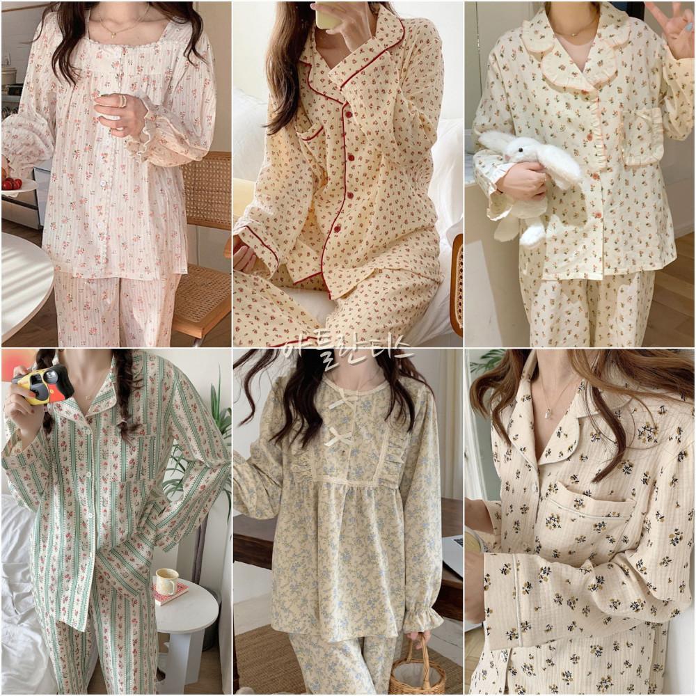 순면 여성잠옷 세트 파자마 홈웨어 원피스 수면 겨울잠옷