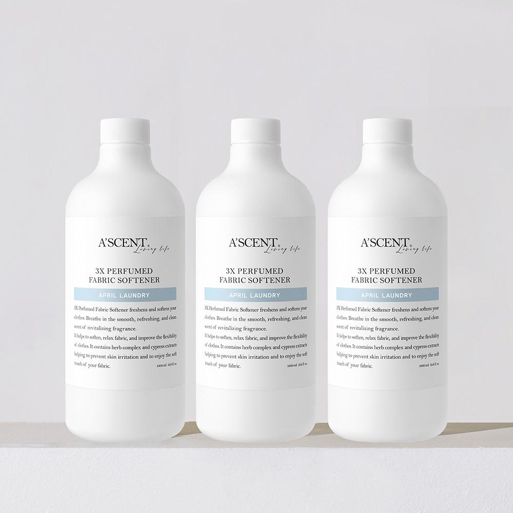 에이센트 고농축 섬유유연제 1L X 3개입 에이프릴런더리 퍼퓸 대용량 향좋은 향기좋은 : 에이센트
