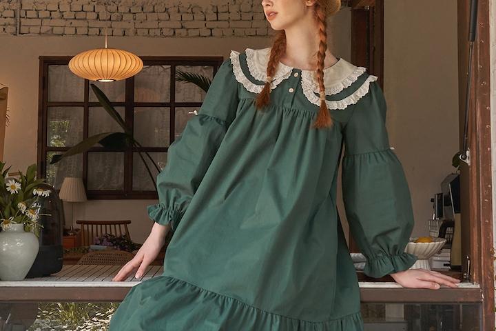 앤의 솔잎 긴팔 원피스 진그린 (30수)