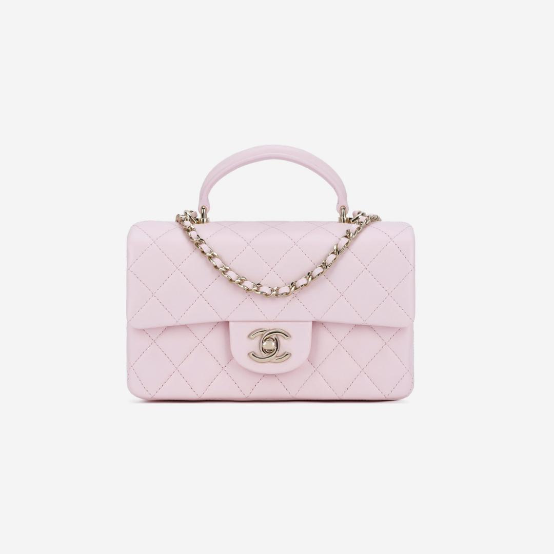 Chanel Mini Flap Bag with Top Handle Lambskin & Gold Light Pink
