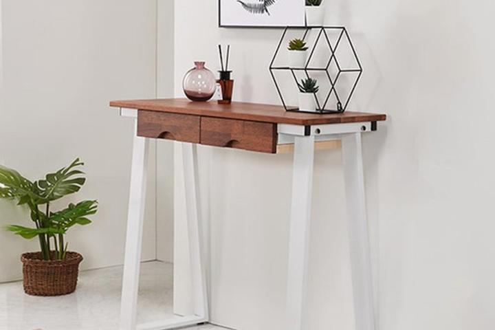 모던 현관인테리어 진한원목스틸 서랍 콘솔 테이블(2컬러) 좁은 가구 얇은 코너