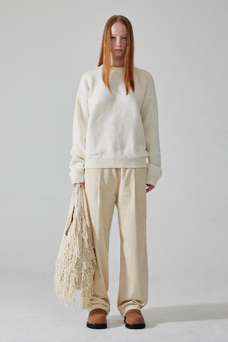 와이드 원턱 커먼 코듀로이 밴딩 팬츠 CREAM