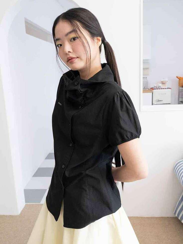 [2차] DRAPE COLLAR BLOUSE (BLACK)