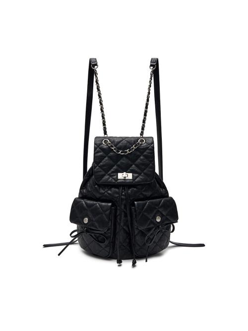 DOUBLE POCKET QUILTING BACKPACK IN BLACK