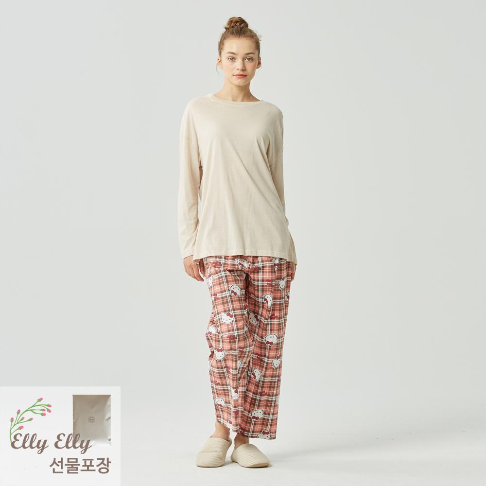 [선물포장] '행복하자' 헬로키티 정품 체크 파자마 팬츠